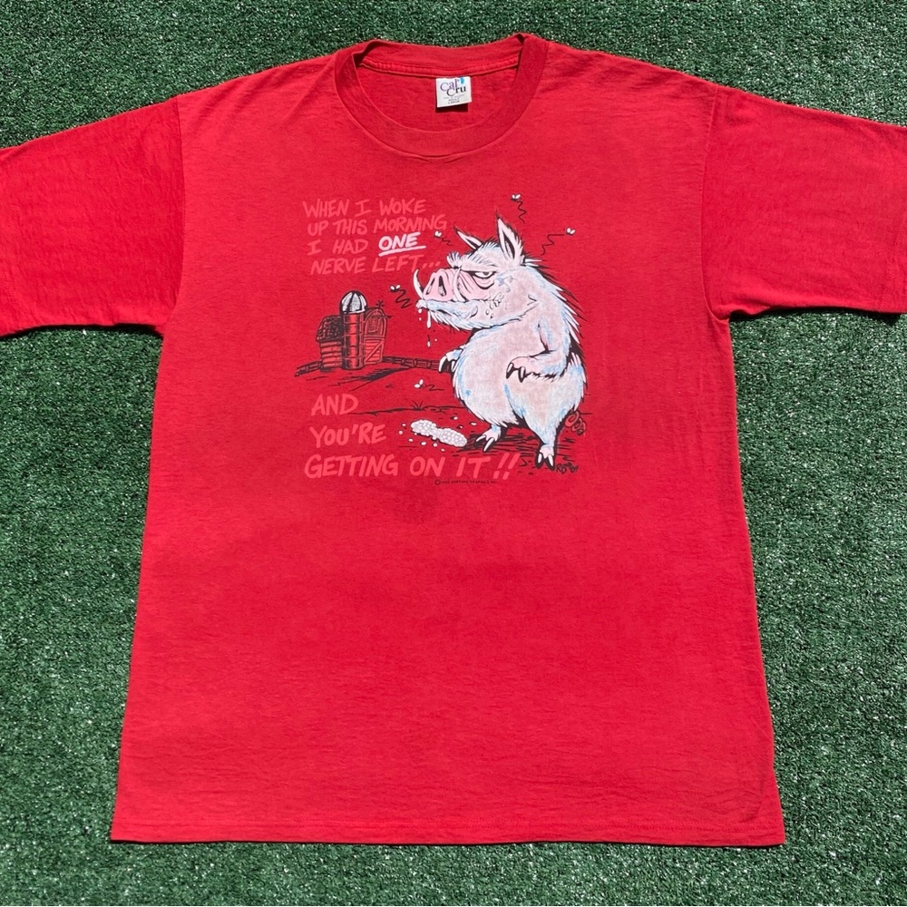 Vintage 80’s Humor On My Last Nerve Hog Red T-Shirt Men’s Size Large